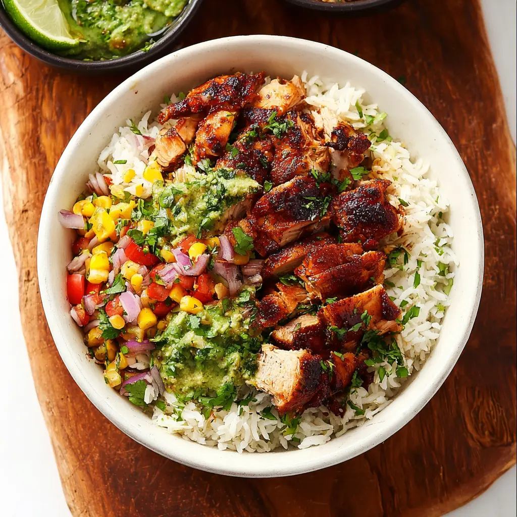 One Pan Chipotle Honey Chicken Rice Bowl recipe, served and ready to eat, easy homemade dinner
