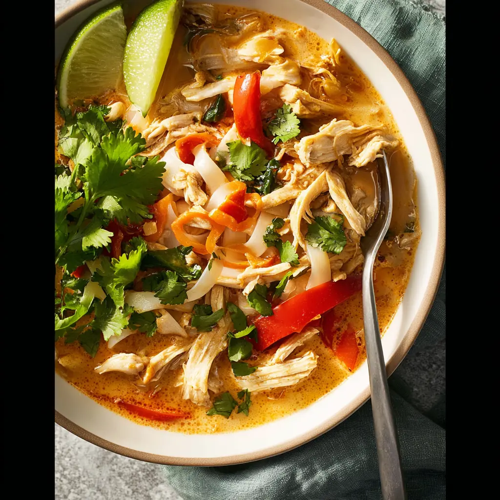 Panera Thai Chicken Soup recipe, served and ready to eat, easy homemade dinner