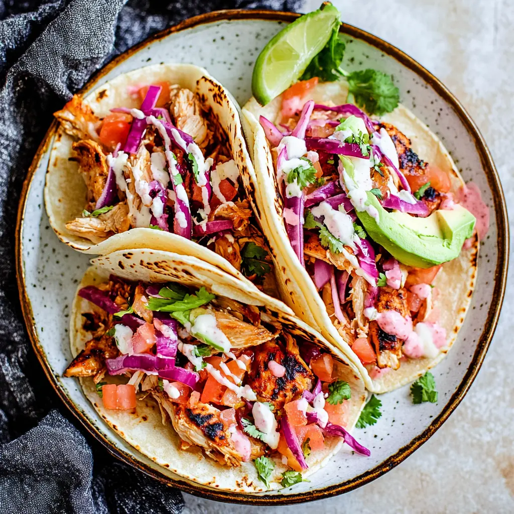SLOW COOKER CHICKEN TACOS recipe, served and ready to eat, easy homemade dinner