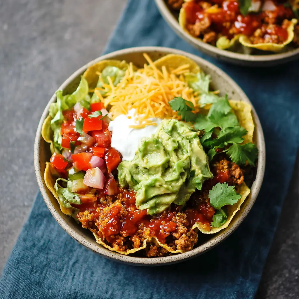 Smoky Taco Quinoa Bowl Chipotle recipe, served and ready to eat, easy homemade dinner