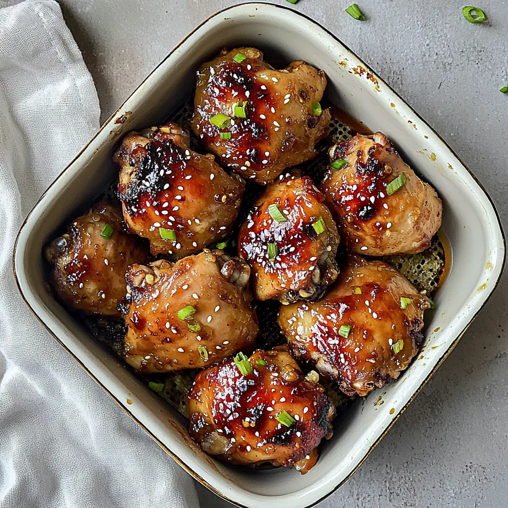 Air Fryer Honey Garlic Chicken Thighs Comforting Perfect Recipe 3 Air Fryer Honey Garlic Chicken Thighs recipe, served and ready to eat, easy homemade dinner