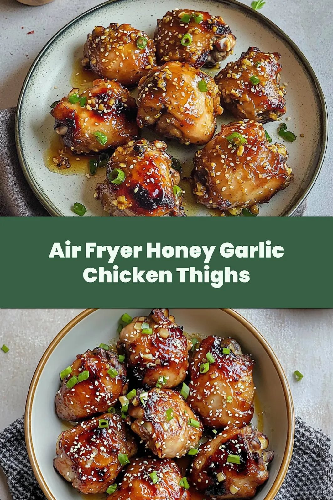 Air Fryer Honey Garlic Chicken Thighs Comforting Perfect Recipe 4 Air Fryer Honey Garlic Chicken Thighs recipe, served and ready to eat, easy homemade dinner