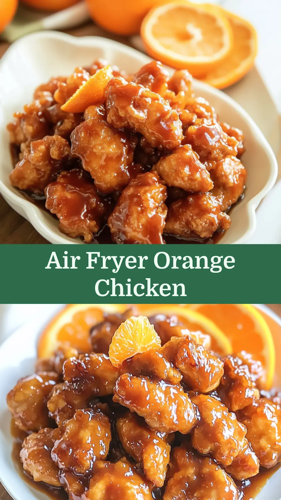 Air Fryer Orange Chicken recipe, served and ready to eat, easy homemade dinner