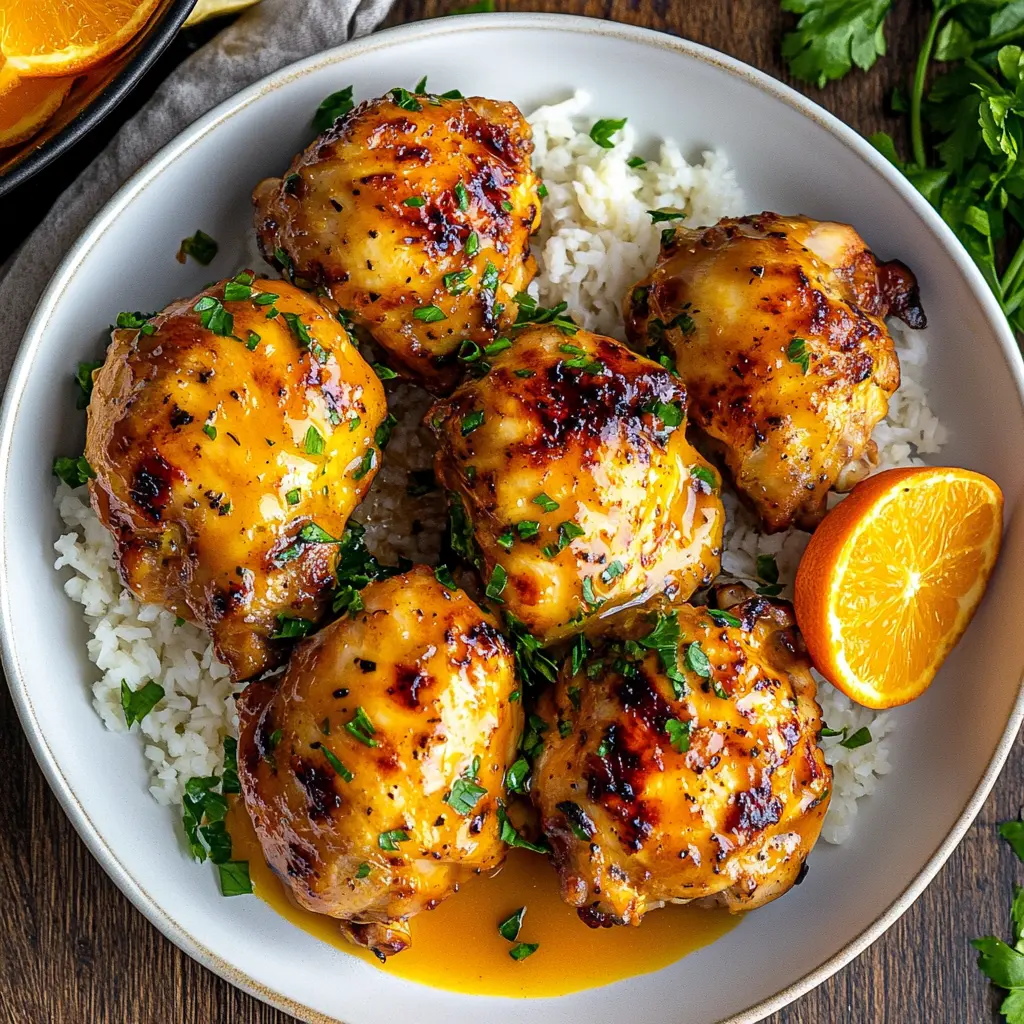 Air Fryer Orange Dijon Chicken served golden and glazed on a plate, ready to eat