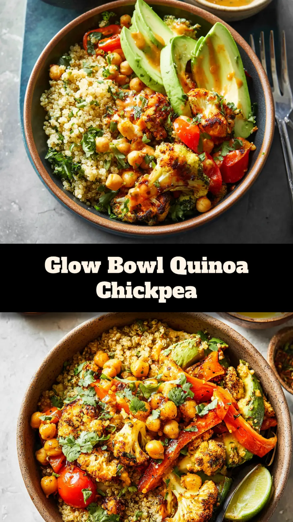 Anti-Inflammatory Glow Bowl with quinoa and chickpea, easy homemade recipe