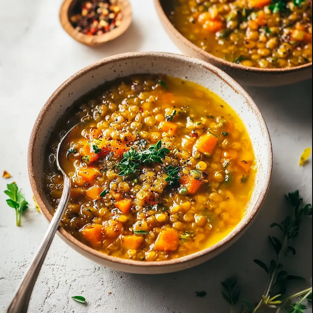 Anti-Inflammatory Lentil Soup recipe, served and ready to eat, easy homemade dinner