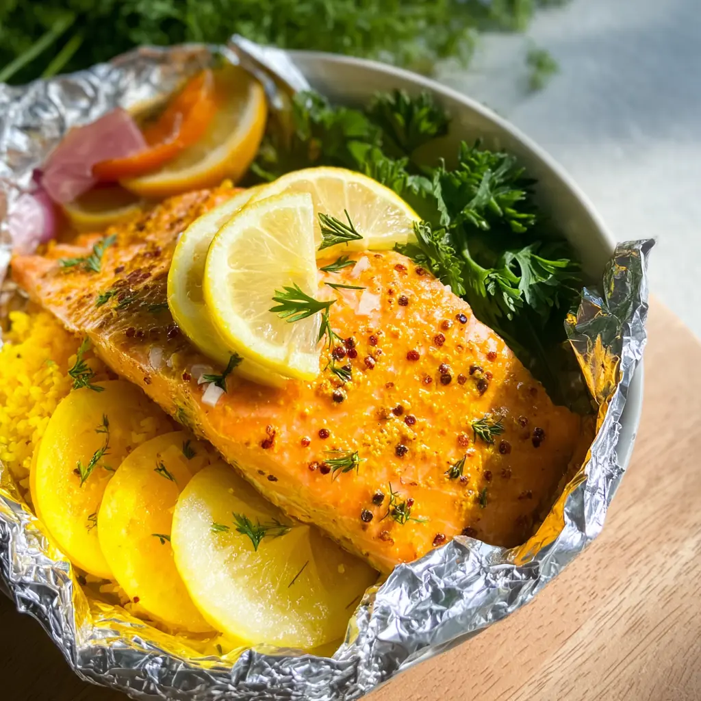 Anti-inflammatory salmon bowl with lemon turmeric sauce, served in a bowl and ready to eat