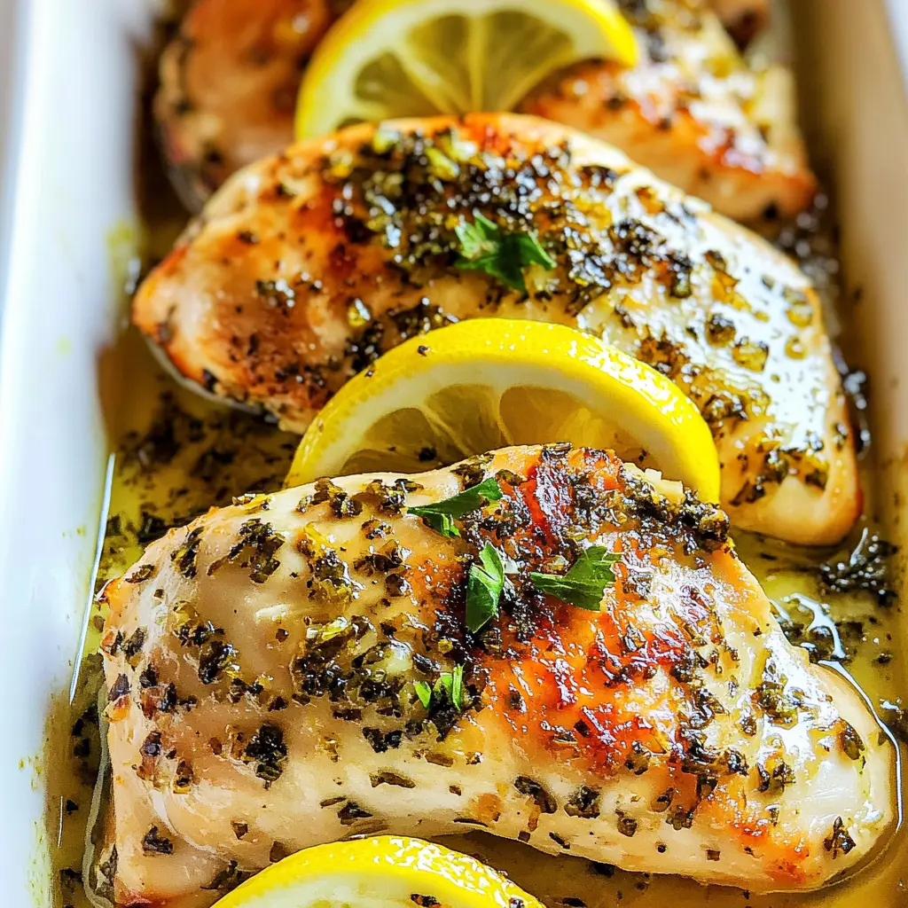 Baked Chicken Breast Lemon Garlic recipe, served and ready to eat, easy homemade dinner