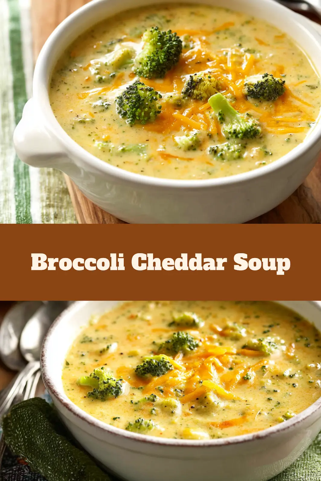 Broccoli Cheddar Soup recipe, served and ready to eat, easy homemade dinner