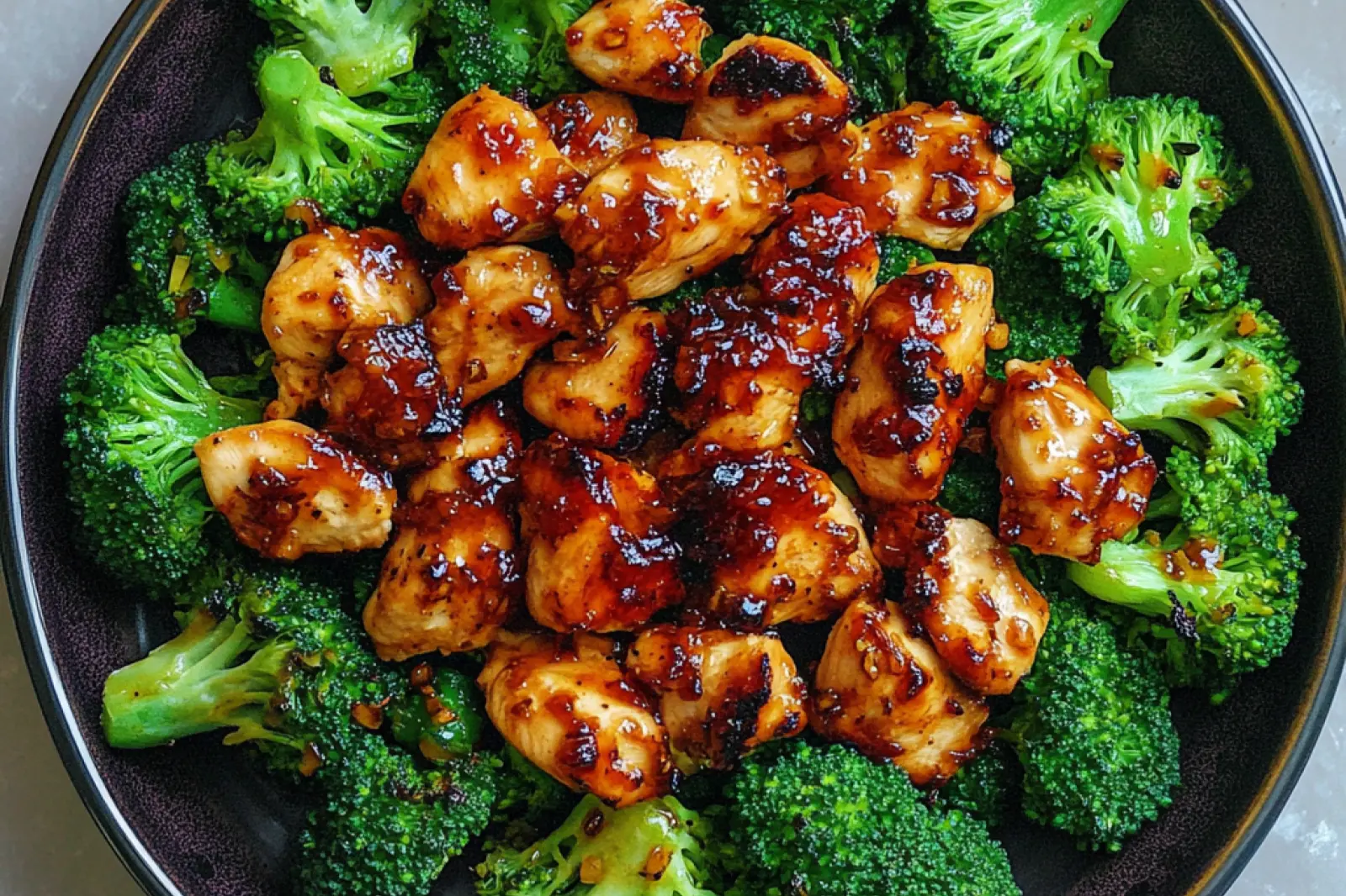 Chili Garlic Air Fryer Chicken Broccoli recipe, served and ready to eat, easy homemade dinner