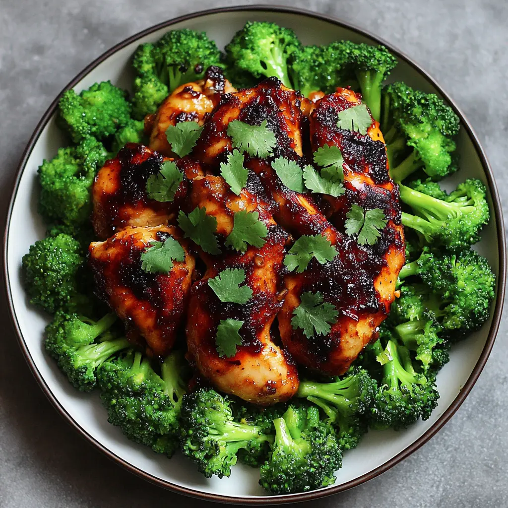 Chili Garlic Air Fryer Chicken Broccoli recipe, served and ready to eat, easy homemade dinner