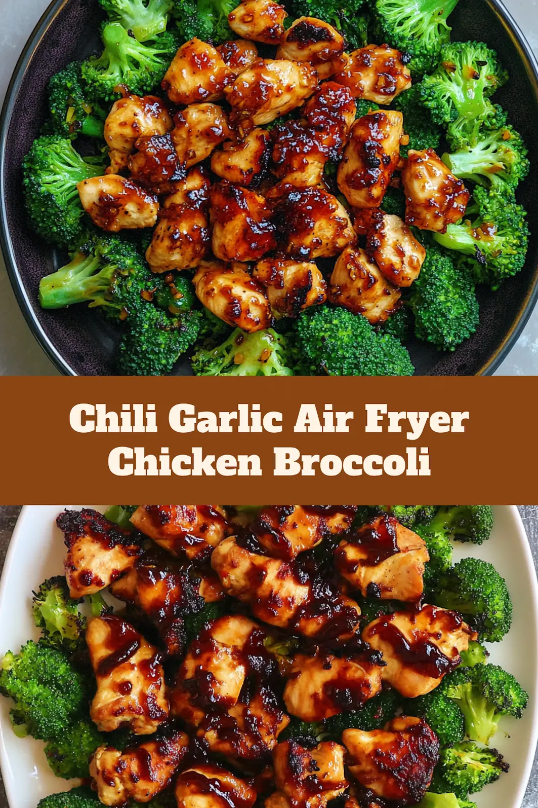 Chili Garlic Air Fryer Chicken Broccoli recipe, served and ready to eat, easy homemade dinner