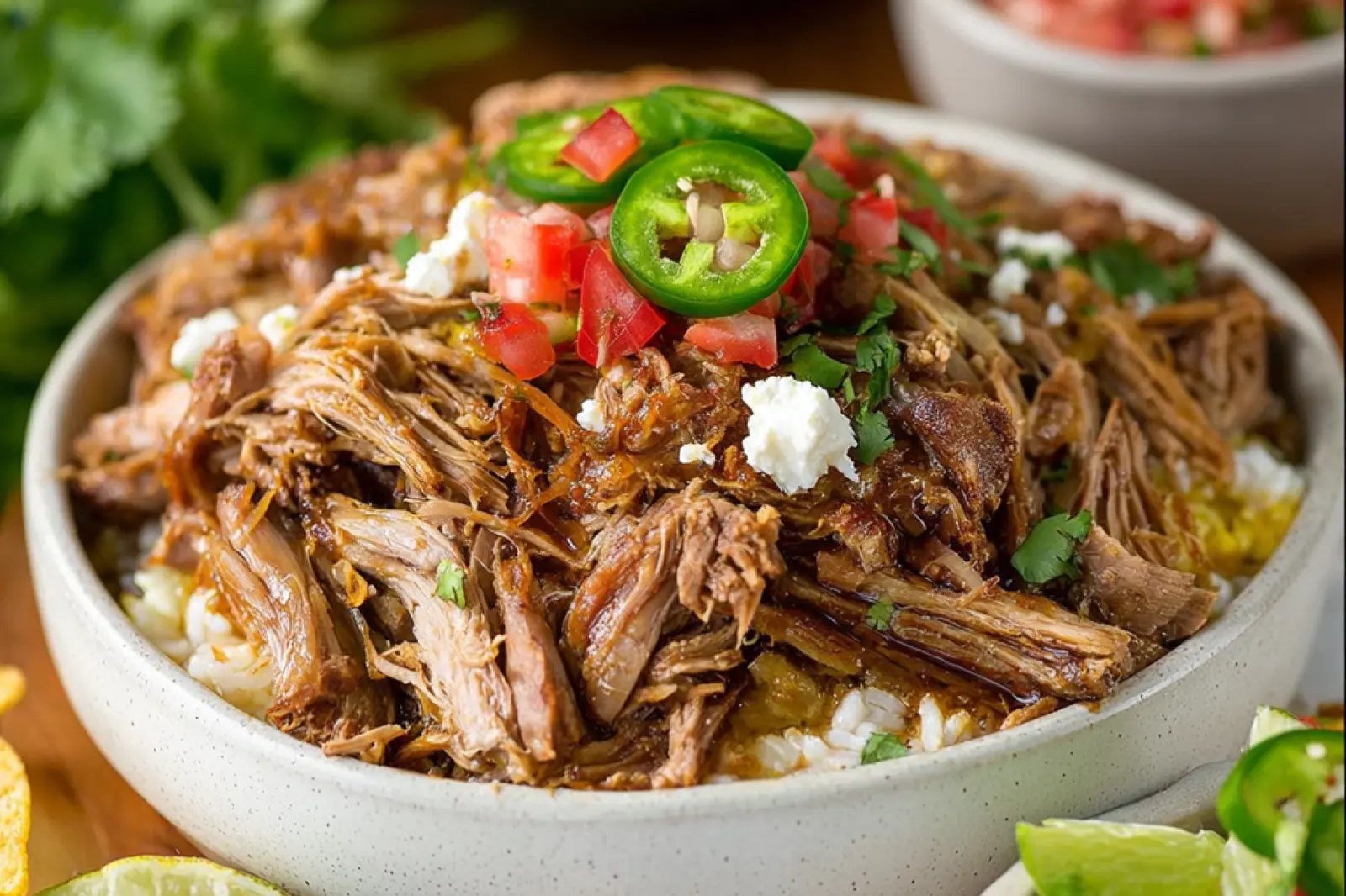 Chipotle Carnitas Bowl recipe, served and ready to eat, easy homemade dinner