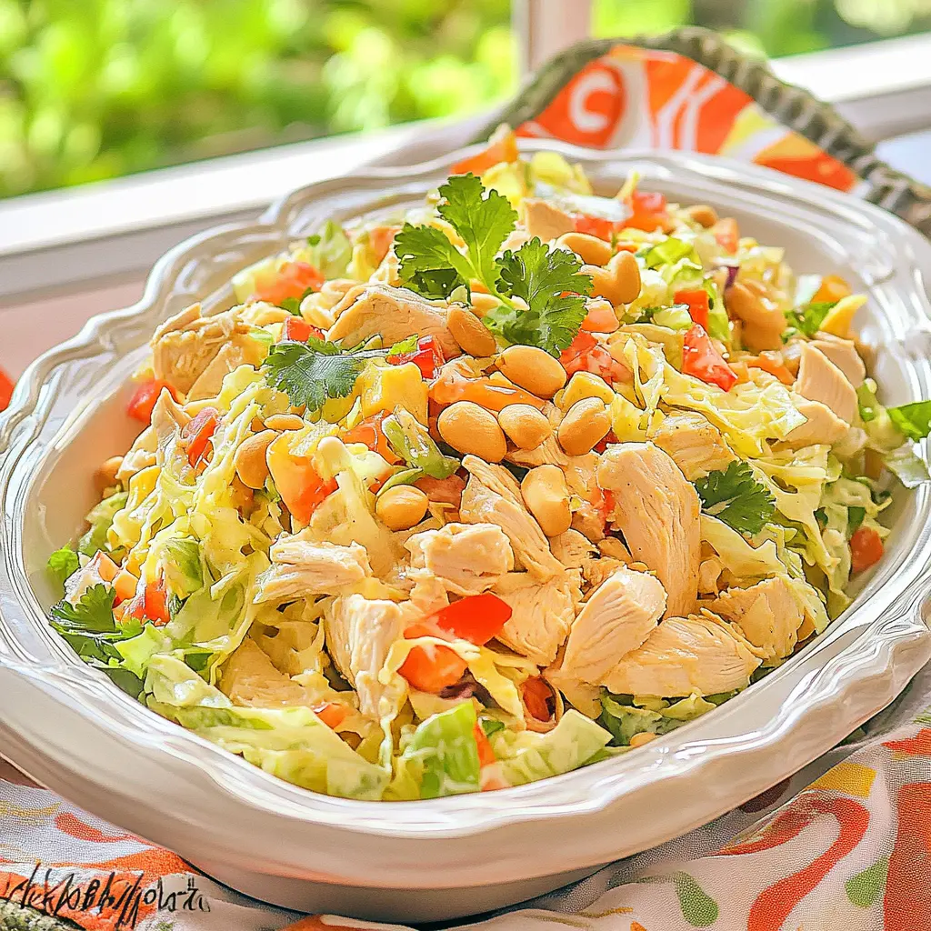 Chopped Thai Chicken Salad Peanut Lime Vibrant Fresh Recipe 3 Chopped Thai Chicken Salad with Peanut Lime dressing served in a bowl, ready to eat