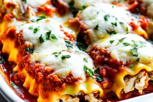 Cottage Cheese Chicken Lasagna Roll Ups recipe, served and ready to eat, easy homemade dinner