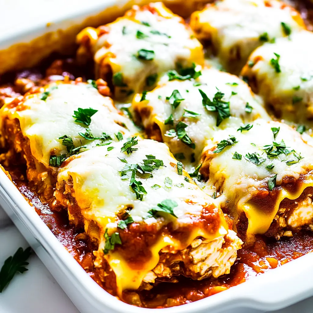 Cottage Cheese Chicken Lasagna Roll Ups recipe, served and ready to eat, easy homemade dinner