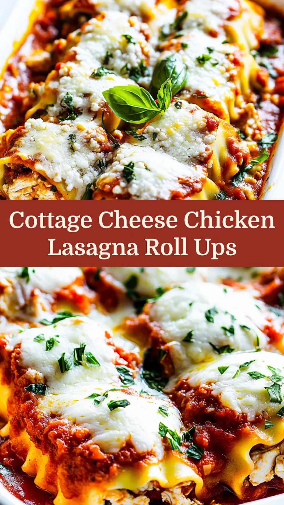 Cottage Cheese Chicken Lasagna Roll Ups recipe, served and ready to eat, easy homemade dinner