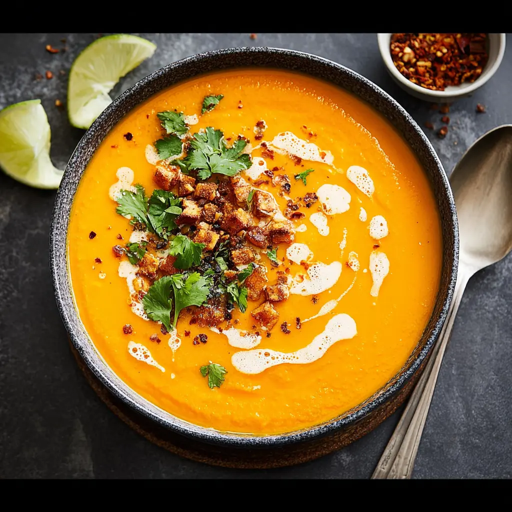 Creamy Thai Carrot Sweet Potato Soup Your Cozy Easy Weeknight 3 Creamy Thai Carrot Sweet Potato Soup recipe, served and ready to eat, easy homemade dinner