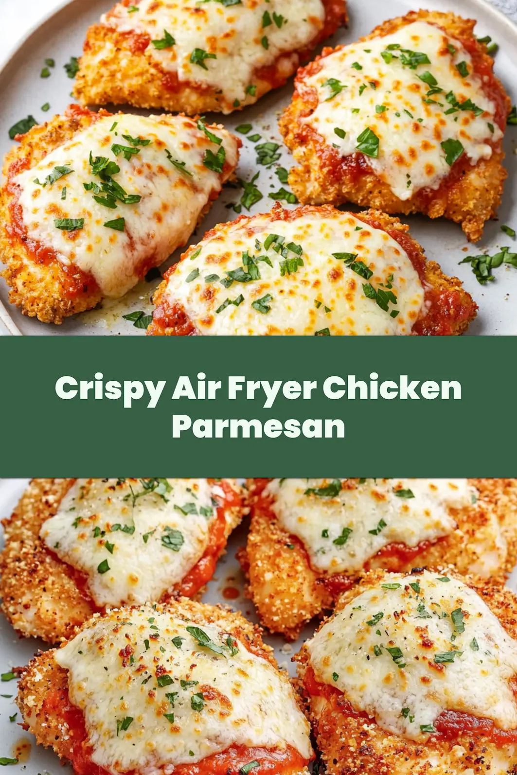 Air Fryer Chicken Parmesan Satisfying Crispy Dinner Win 4 Crispy Air Fryer Chicken Parmesan recipe, served and ready to eat, easy homemade dinner