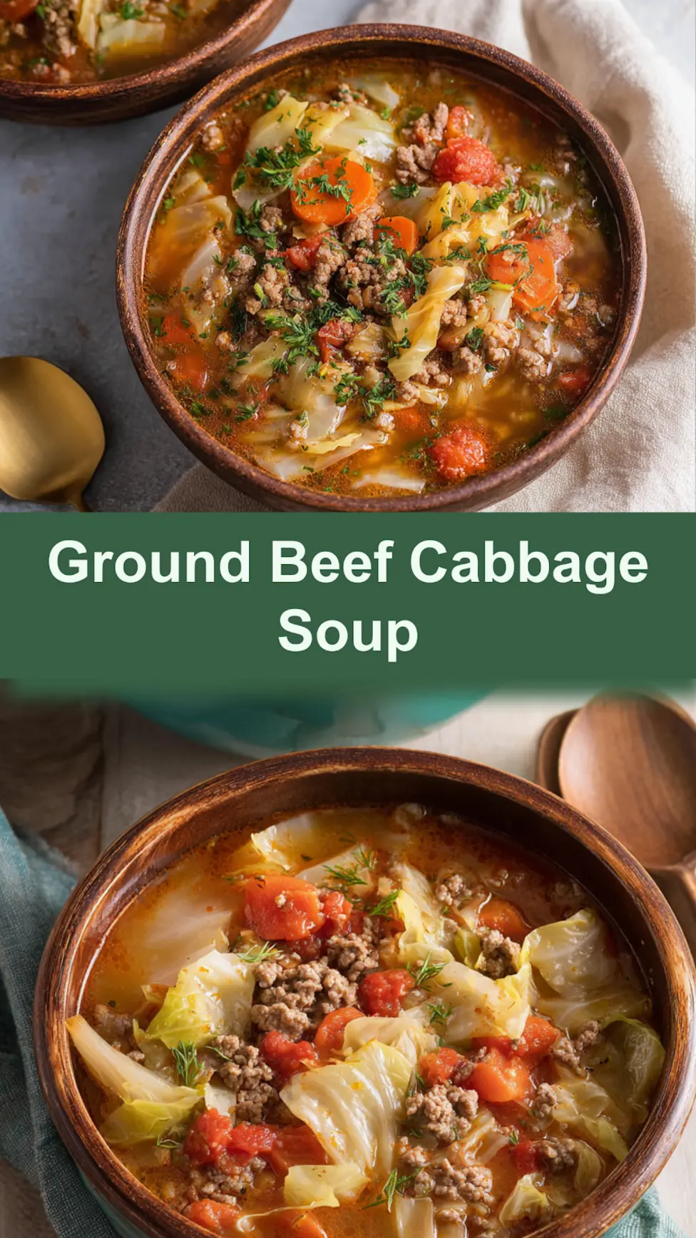 Ground Beef Cabbage Soup served in a bowl, hearty and comforting homemade dinner