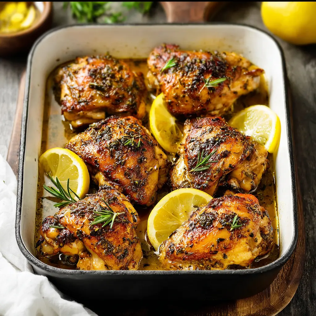 Mediterranean Baked Chicken Lemon Herb recipe, served and ready to eat, easy homemade dish