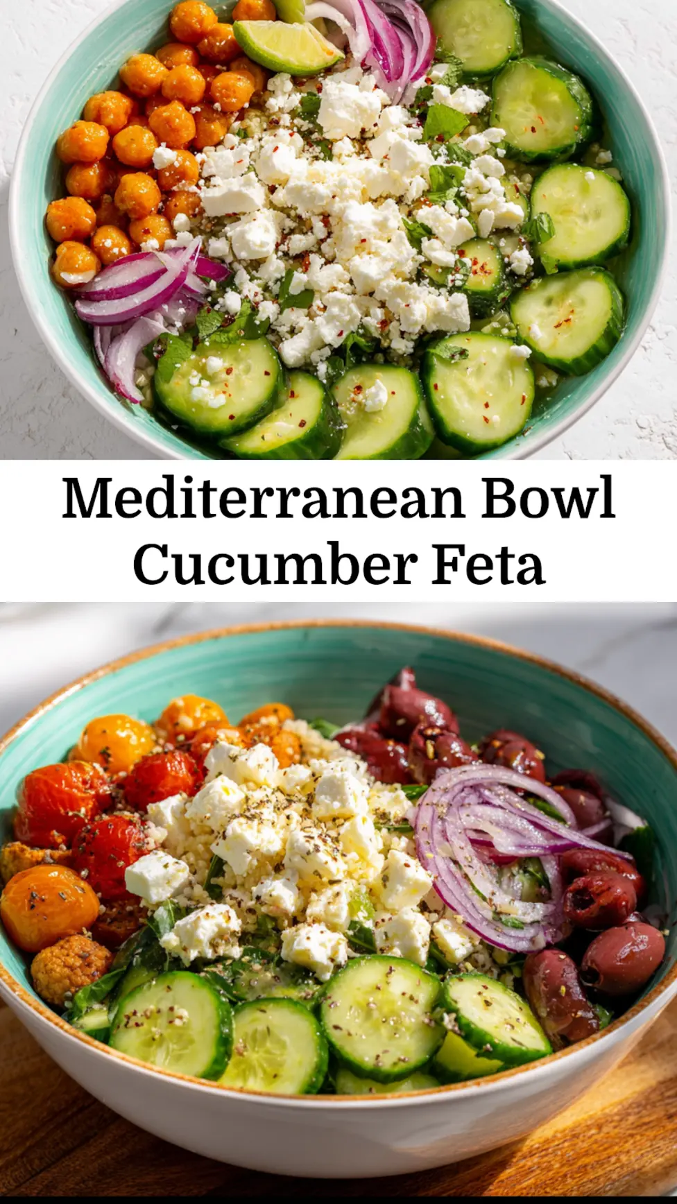 Mediterranean Bowl with cucumber and feta, meal prepped and ready for the week