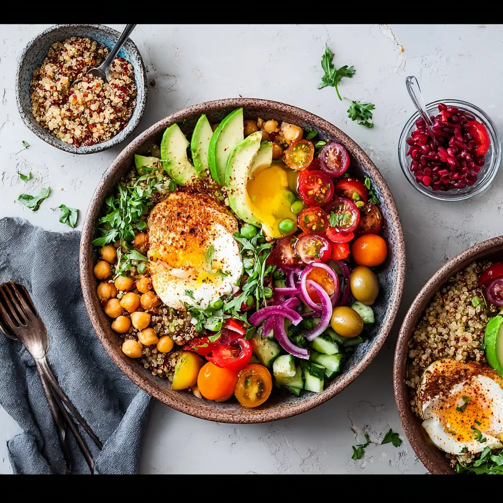 Mediterranean Diet Bowls recipe, served and ready to eat, easy homemade dinner