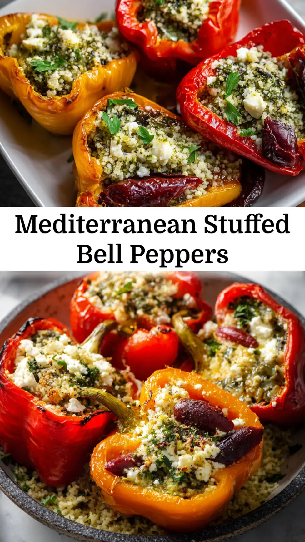 Mediterranean Stuffed Bell Peppers recipe, served and ready to eat, easy homemade dinner