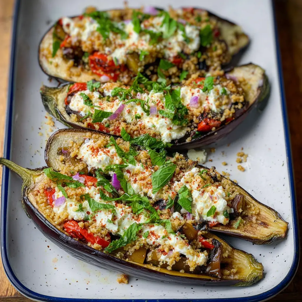 Mediterranean Stuffed Eggplant recipe, served and ready to eat, easy homemade dinner