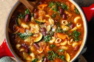 Olive Garden Minestrone Soup Copycat recipe, served and ready to eat, easy homemade dinner