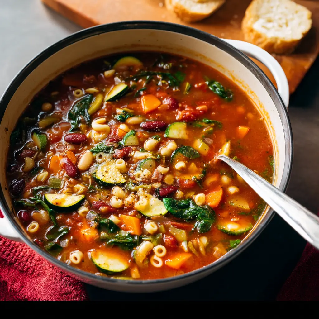 Olive Garden Minestrone Soup Copycat recipe, served and ready to eat, easy homemade dinner