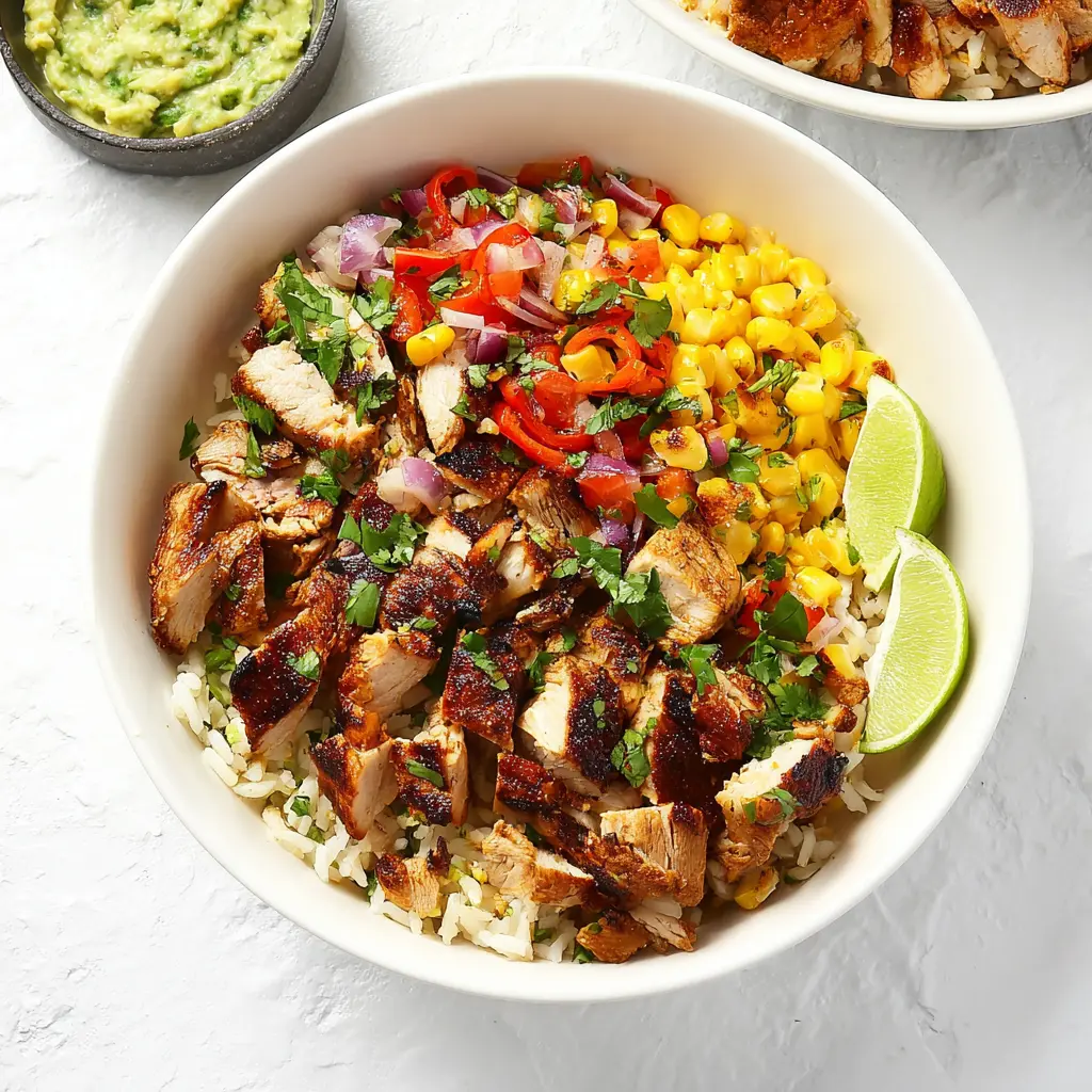 One Pan Chipotle Honey Chicken Rice Bowl recipe, served and ready to eat, easy homemade dinner