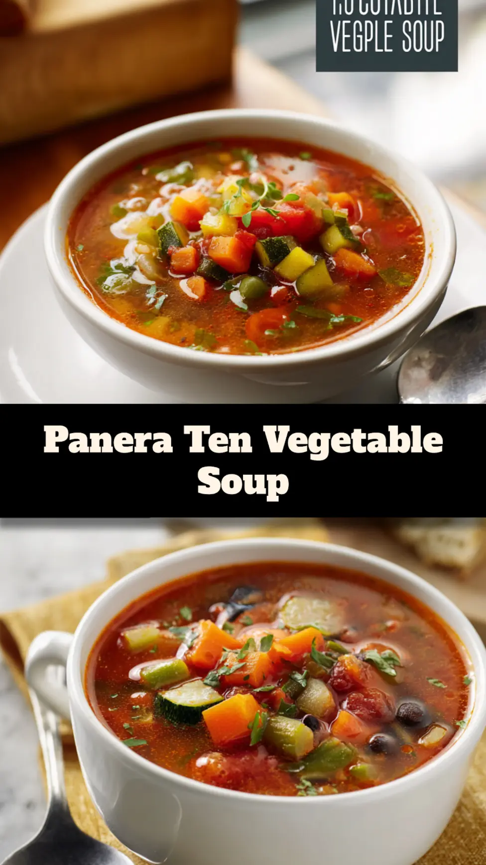 Panera Ten Vegetable Soup recipe, served and ready to eat, easy homemade dish