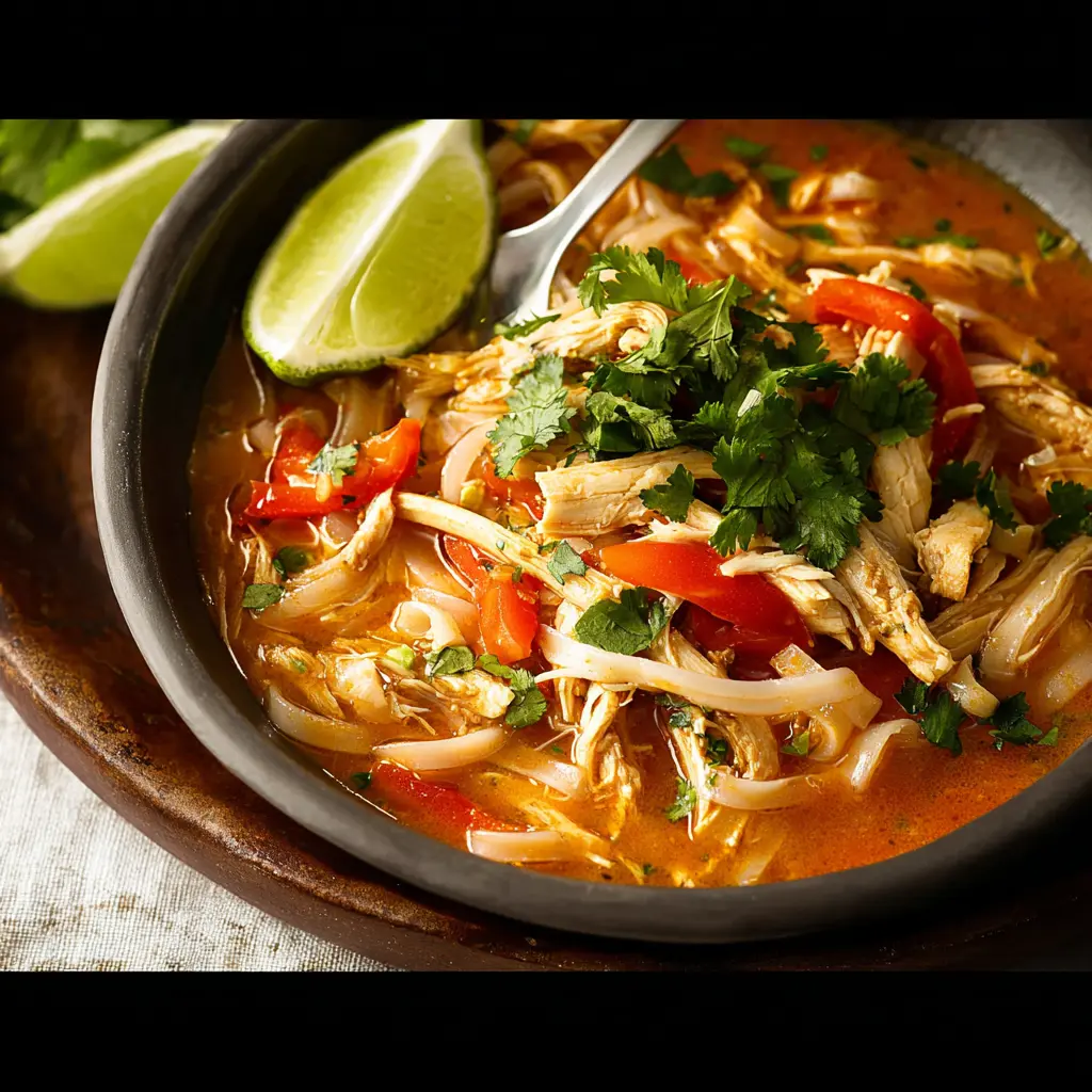 Panera Thai Chicken Soup recipe, served and ready to eat, easy homemade dinner