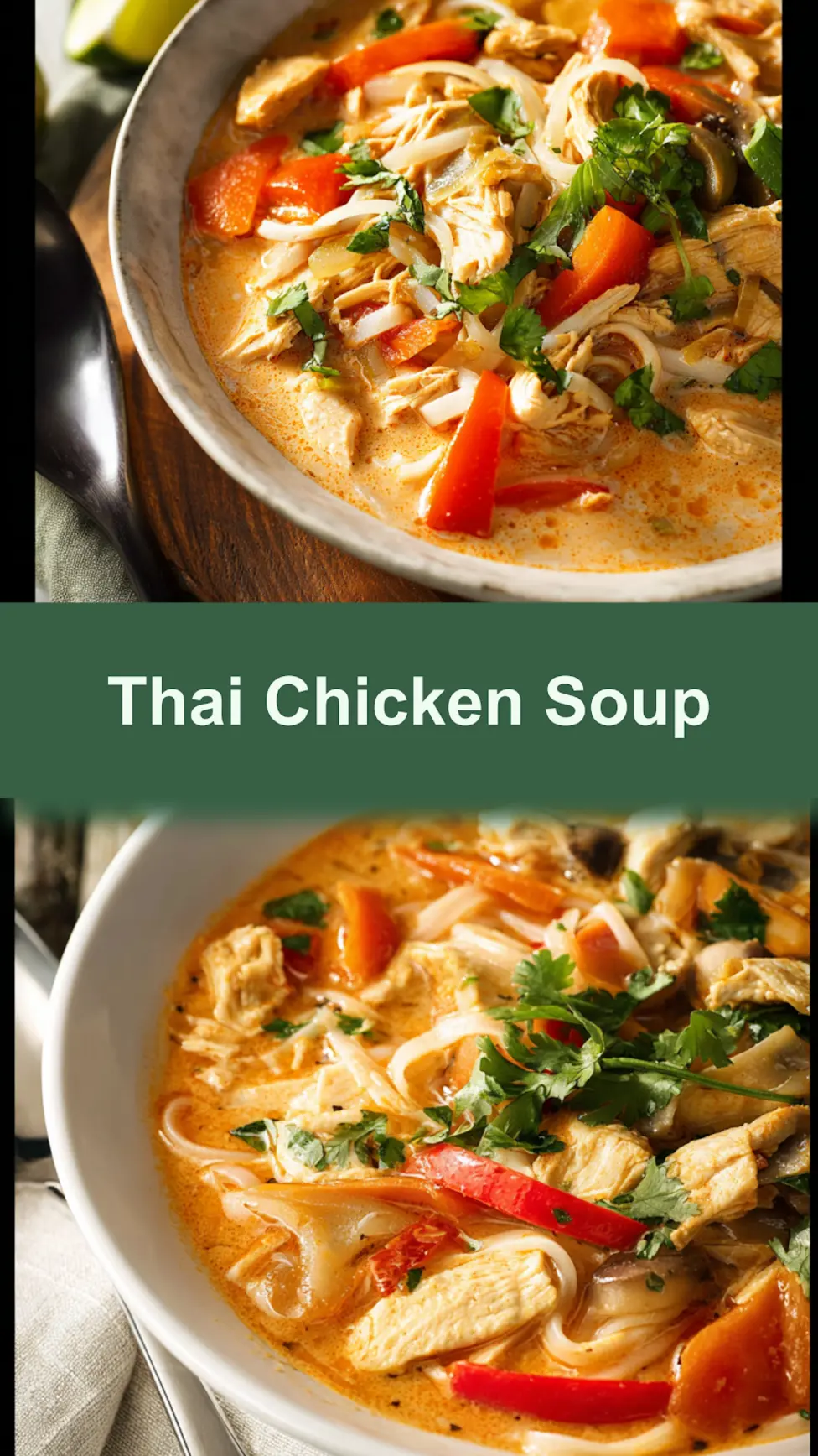 Panera Thai Chicken Soup recipe, served and ready to eat, easy homemade dinner_pin