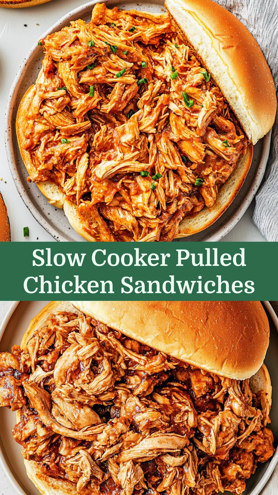 Slow Cooker Pulled Chicken Sandwiches, tender and saucy, perfect for easy weeknight dinners