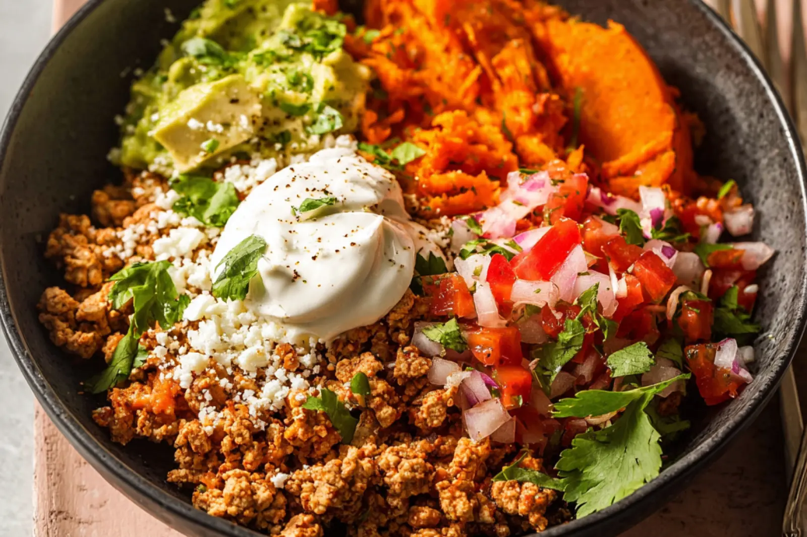 Sweet Potato Taco Bowl Ground Turkey Vibrant Easy Dinner