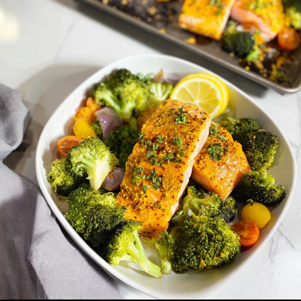 Turmeric Ginger Salmon Roasted Broccoli Bowl Recipe Made Fresh 3 Turmeric Ginger Salmon Roasted Broccoli Bowl recipe, served and ready to eat, easy homemade dinner