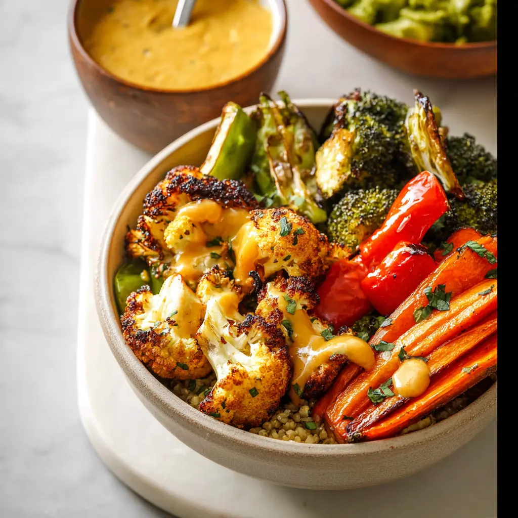 Turmeric Roasted Veggie Harvest Bowl served in a bowl, ready to eat