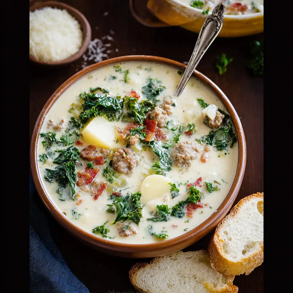 Zuppa Toscana Olive Garden Copycat recipe, served and ready to eat, easy homemade dinner
