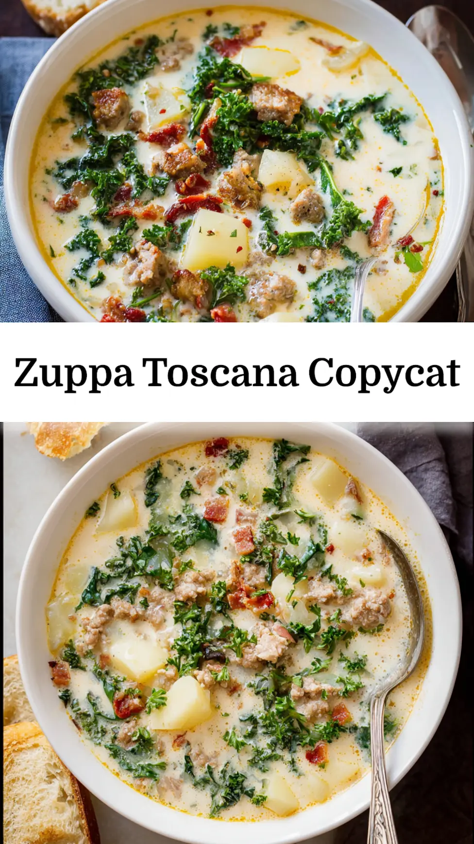 Zuppa Toscana Olive Garden Copycat recipe, served and ready to eat, easy homemade dinner