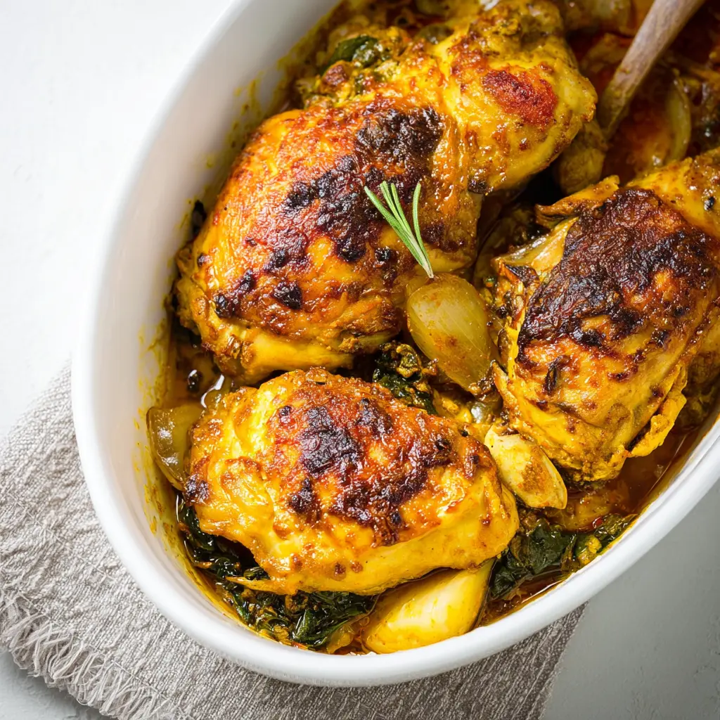 Baked Turmeric Chicken recipe, served and ready to eat, easy homemade dish