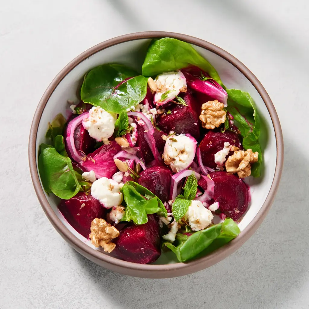 BEET GOAT CHEESE BOWL recipe, served and ready to eat, easy homemade dish