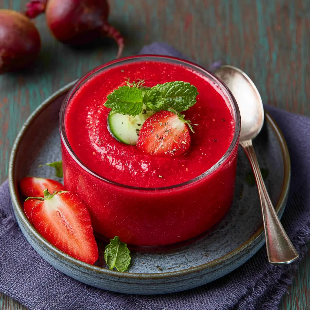 Beet Immune Boosting Gazpacho Vibrant Fresh Way to Love Real Nourishment 1 BEET IMMUNE BOOSTING GAZPACHO recipe, served and ready to eat, easy homemade dish