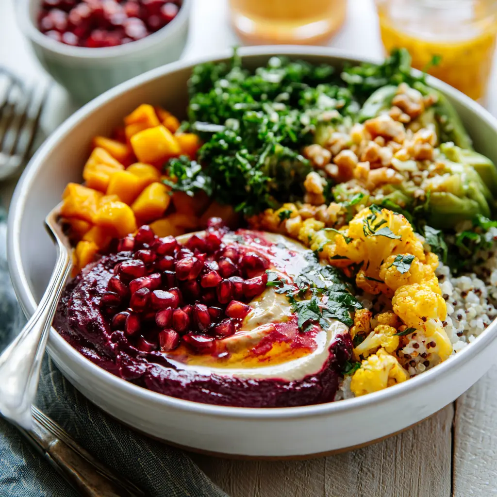 Beet Tahini Anti-Inflammatory Bowl Vibrant and Satisfying Real Nourishment 1 Beet Tahini Anti-Inflammatory Bowl recipe, served and ready to eat, easy homemade dish