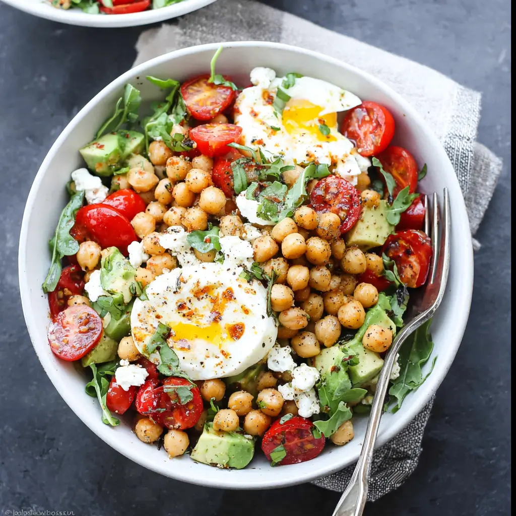 CAPRESE CHICKPEA PROTEIN BOWL recipe, served and ready to eat, easy homemade dish