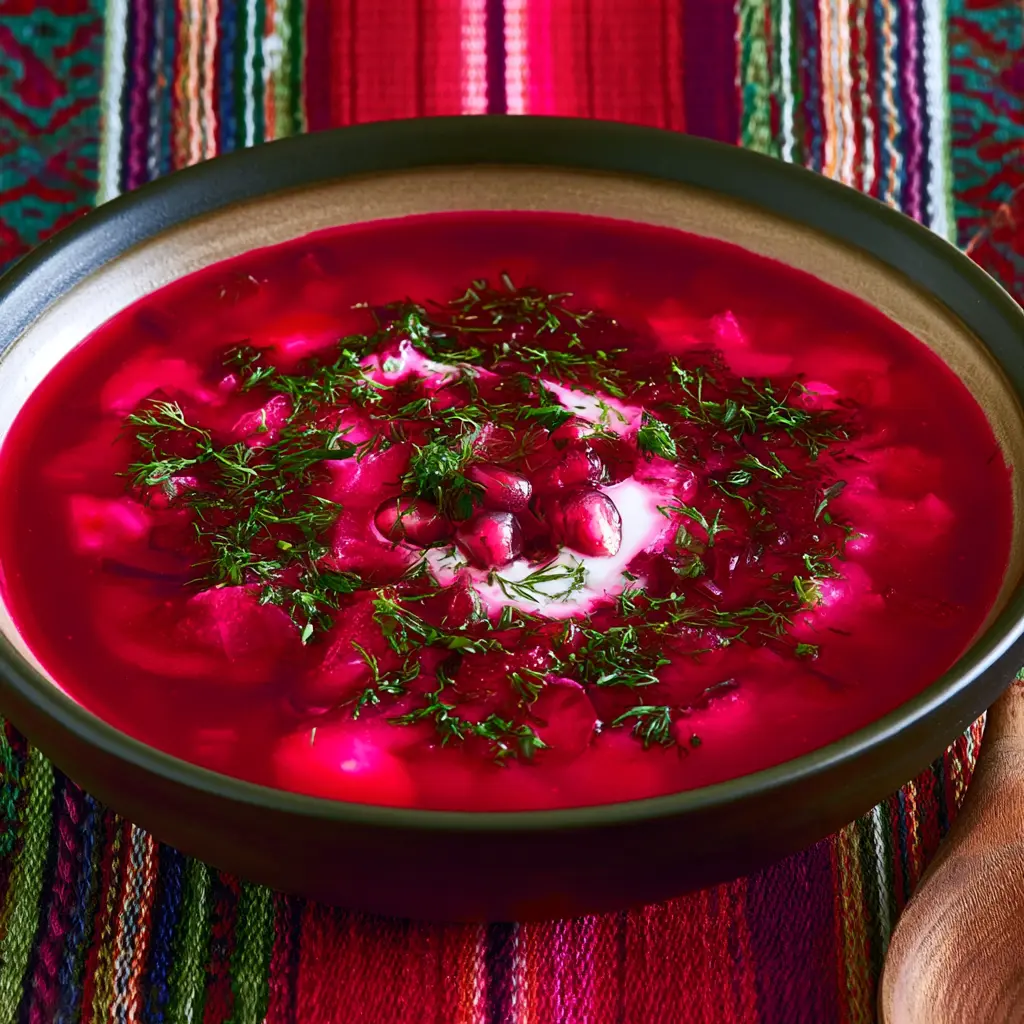 Cold Beet Soup recipe, served and ready to eat, easy homemade dish
