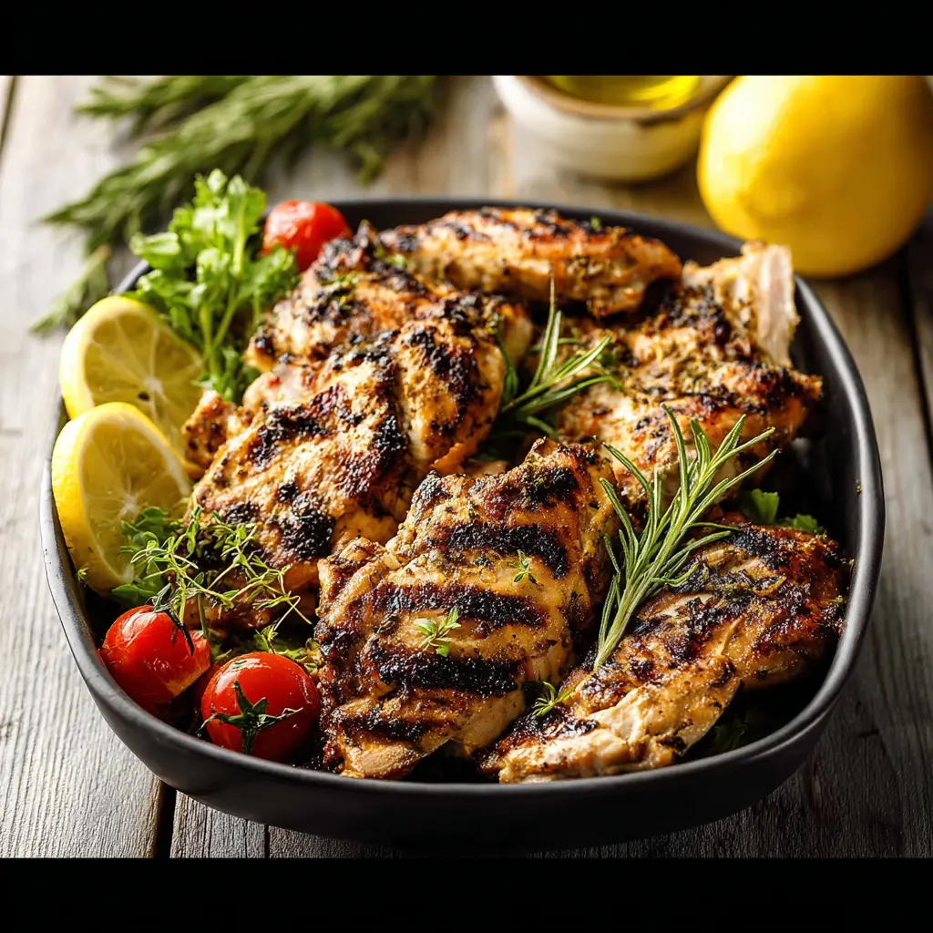 Lemon Herb Grilled Chicken Bowl recipe, served and ready to eat, easy homemade dish