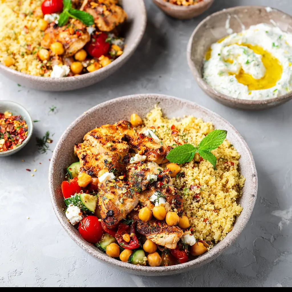 Mediterranean Couscous Grilled Chicken Bowl Vibrant New Way to Make Your Best Dinner 1 Mediterranean Couscous Grilled Chicken Bowl recipe, served and ready to eat, easy homemade dish