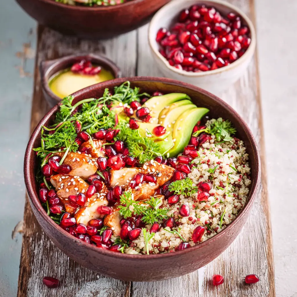 Pomegranate Immunity Grain Bowl Vibrant and Satisfying Real Nourishment 1 Pomegranate Immunity Grain Bowl recipe, served and ready to eat, easy homemade dish